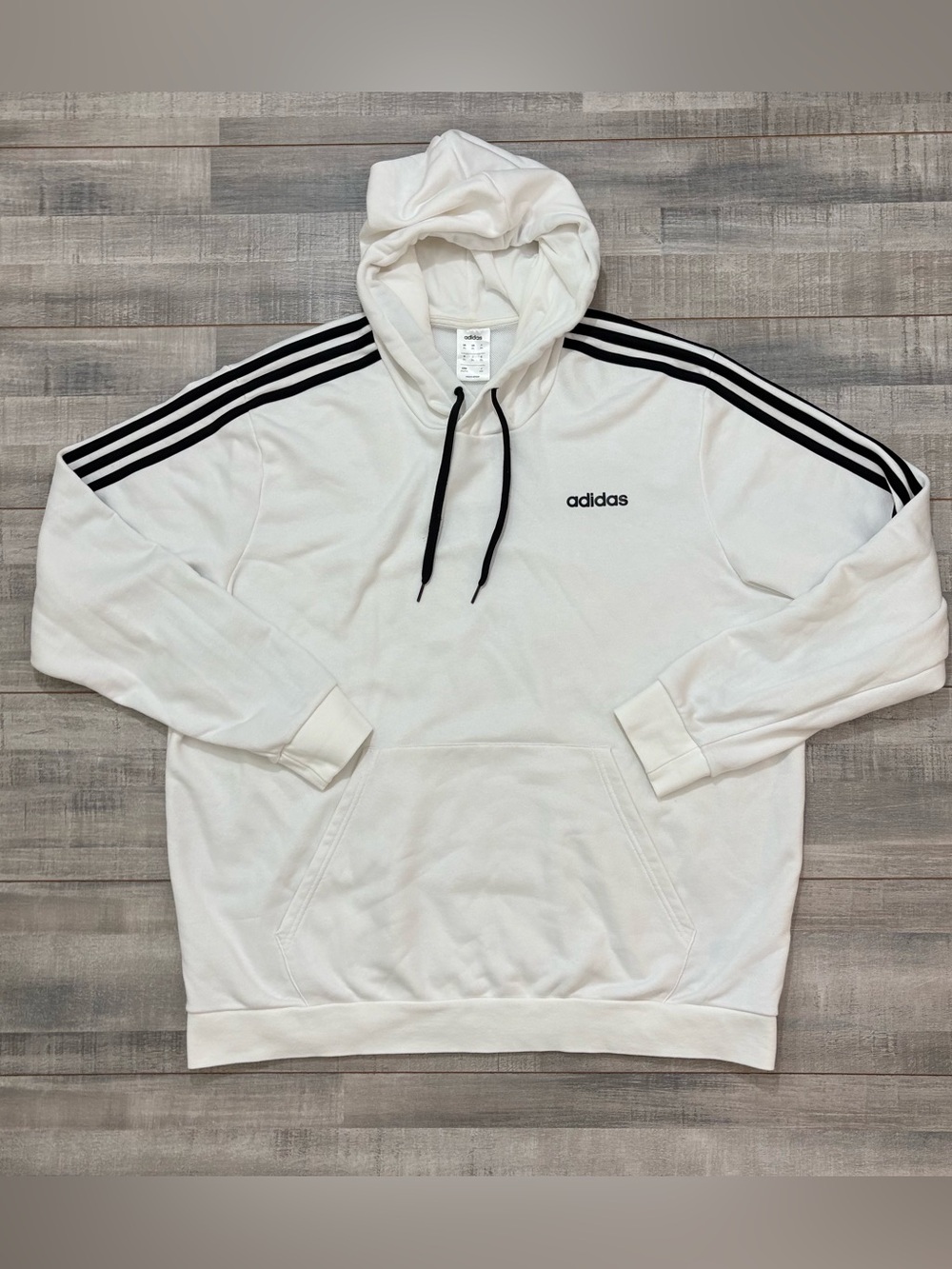 Adidas Men’s Hoodie Size 2XL White Black Fleece Activewear Long Sleeve 3 Stripe